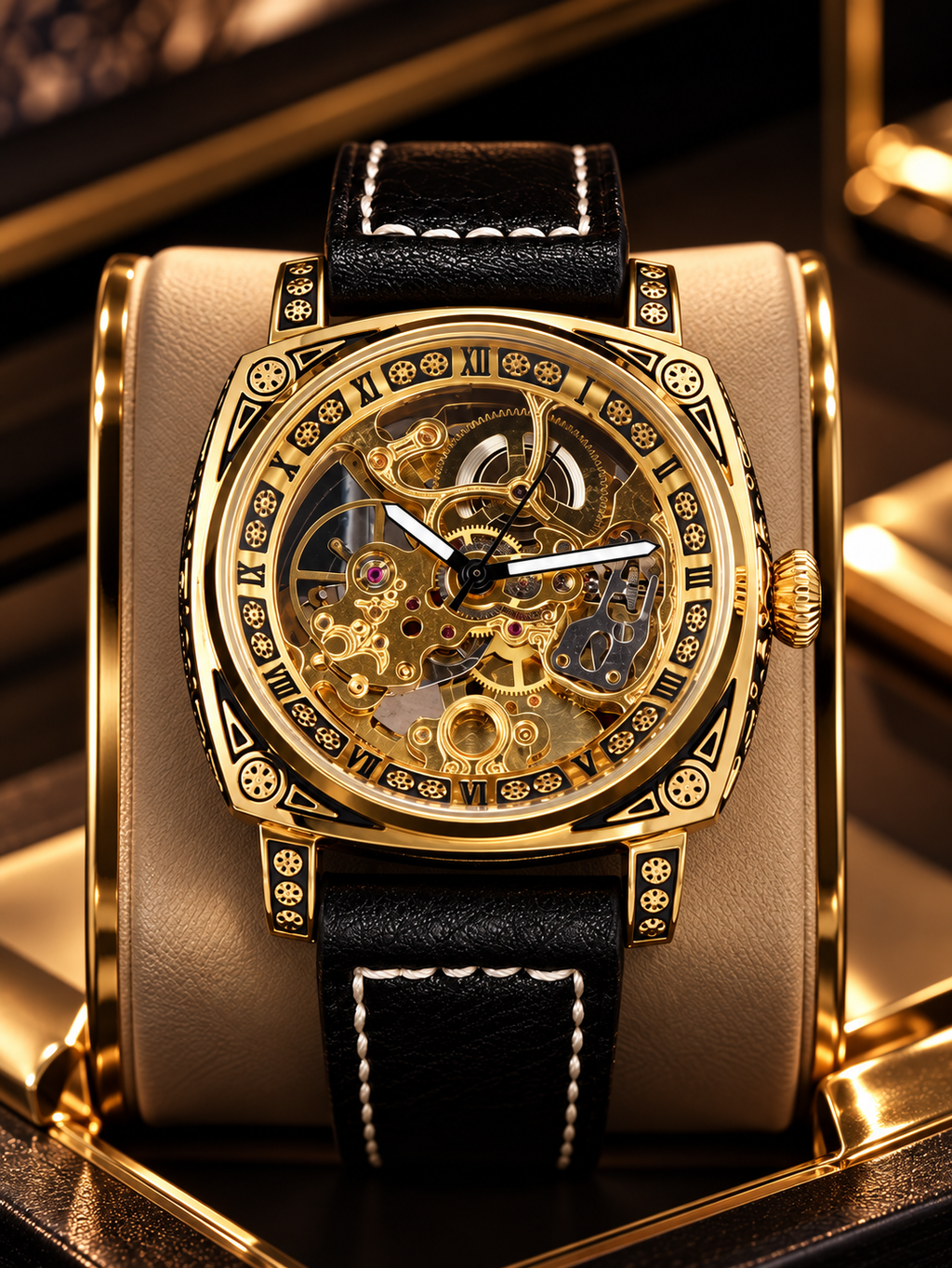 LONGLUX Men’s Luxury Automatic Mechanical Watch – Retro Skeleton Dial, Leather Strap, Water-Resistant, Elegant Vintage Style