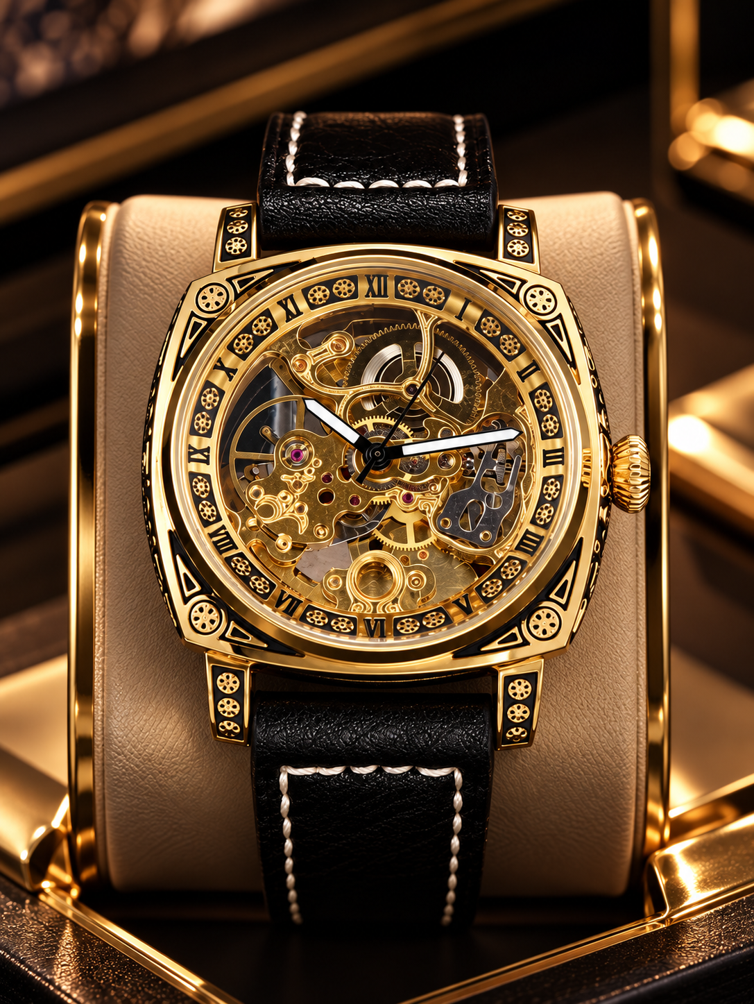 LONGLUX Men’s Luxury Automatic Mechanical Watch – Retro Skeleton Dial, Leather Strap, Water-Resistant, Elegant Vintage Style
