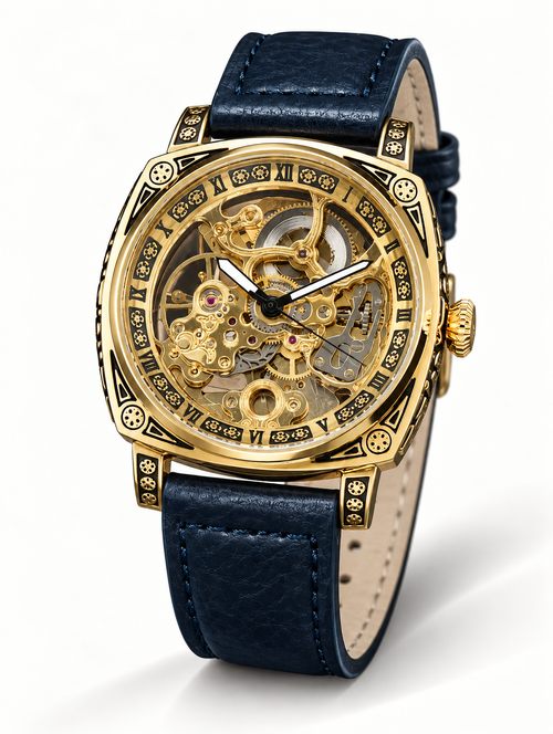 LONGLUX Men’s Luxury Automatic Mechanical Watch – Retro Skeleton Dial, Leather Strap, Water-Resistant, Elegant Vintage Style
