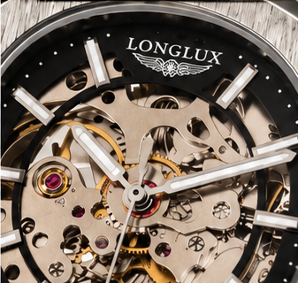 LONGLUX Men’s Luxury Automatic Mechanical Watch – Skeleton Dial, Leather Strap, Water-Resistant, Elegant Casual Style