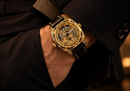 LONGLUX Men’s Luxury Automatic Mechanical Watch – Retro Skeleton Dial, Leather Strap, Water-Resistant, Elegant Vintage Style