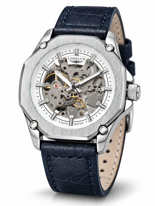 LONGLUX Men’s Luxury Automatic Mechanical Watch – Hollow Skeleton Dial, Leather Strap, Elegant Sport Style, Fashion Design