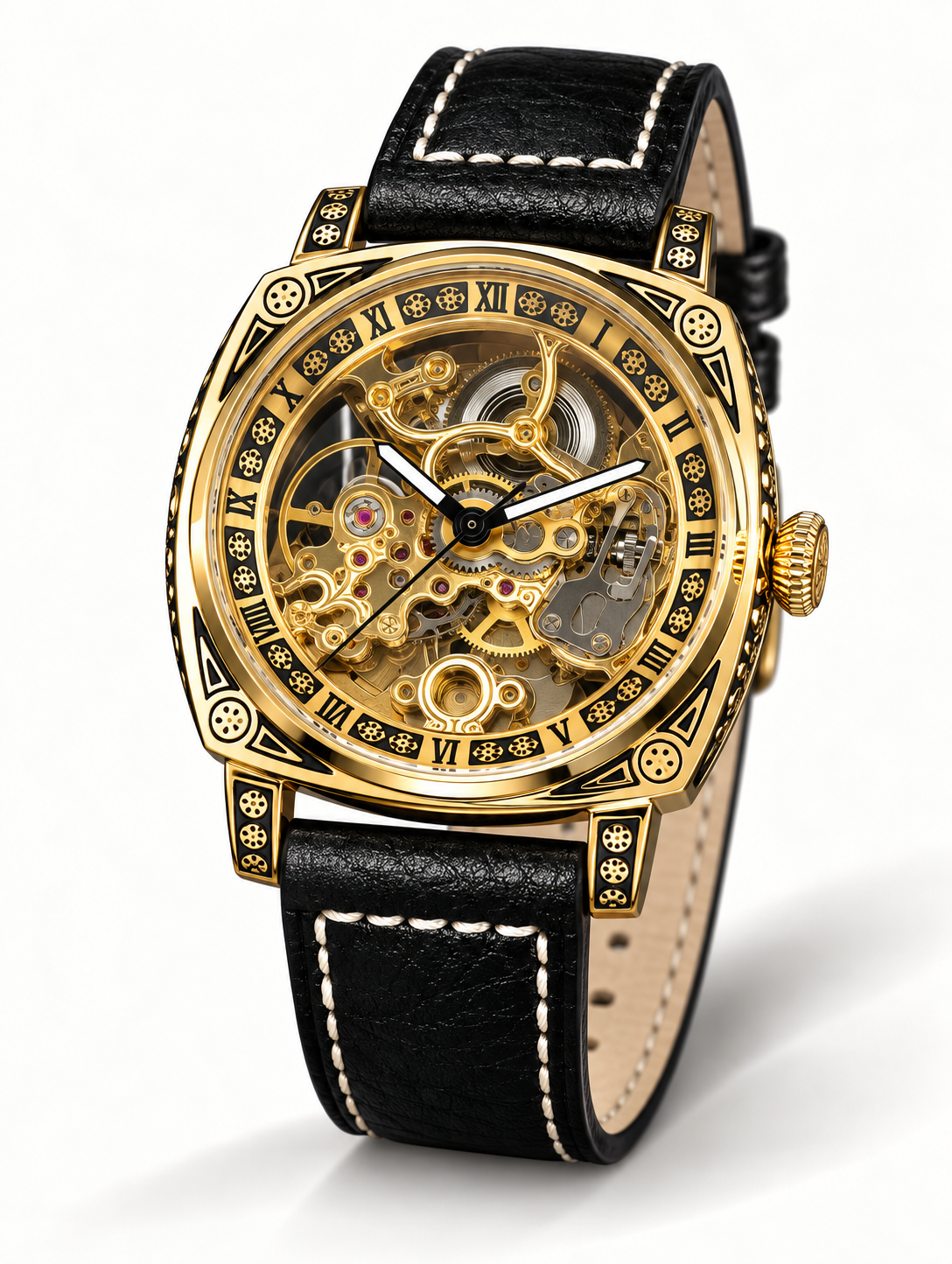 LONGLUX Men’s Luxury Automatic Mechanical Watch – Retro Skeleton Dial, Leather Strap, Water-Resistant, Elegant Vintage Style