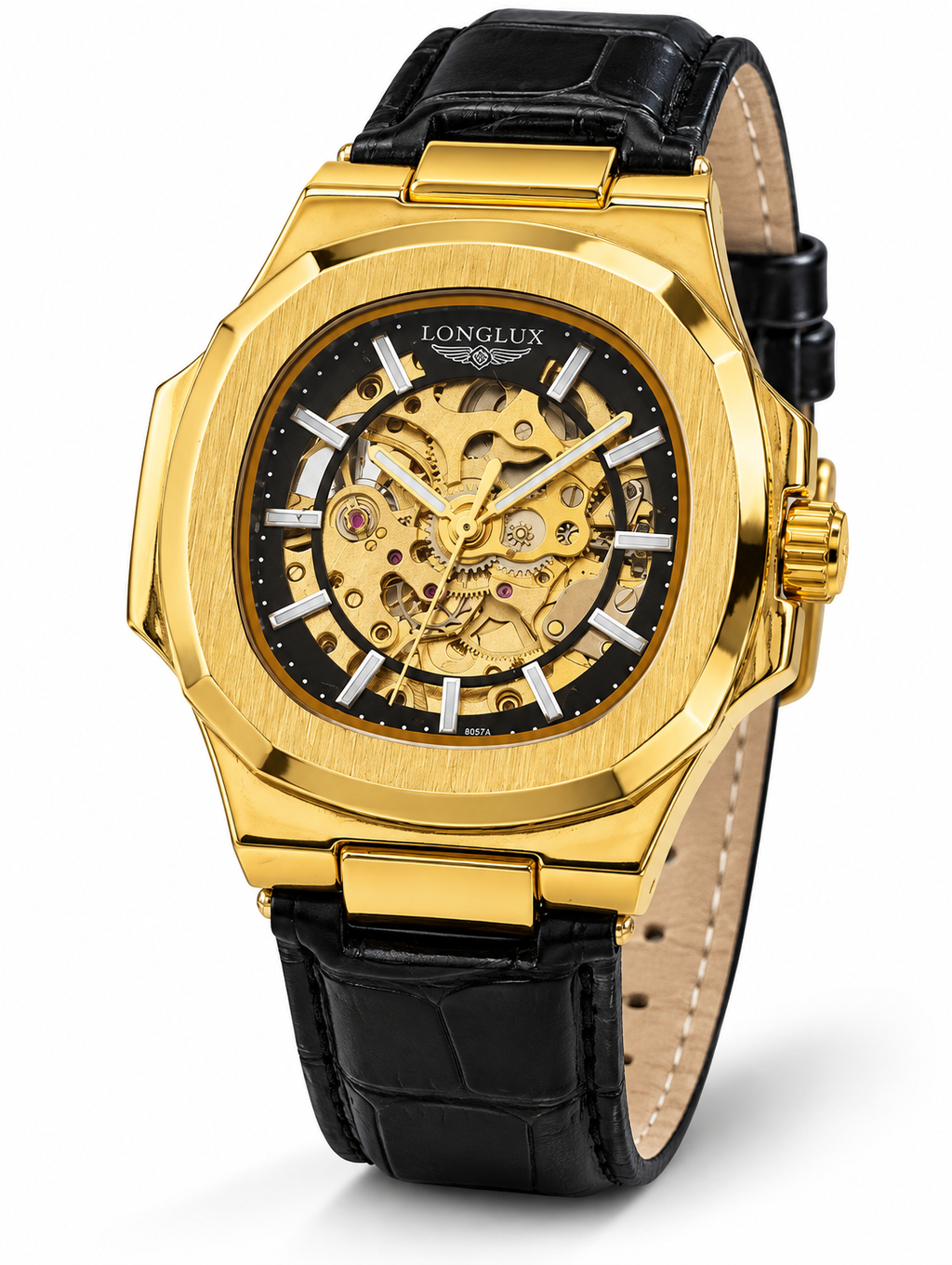 LONGLUX Men’s Luxury Automatic Mechanical Watch – Skeleton Dial, Leather Strap, Water-Resistant, Elegant Casual Style