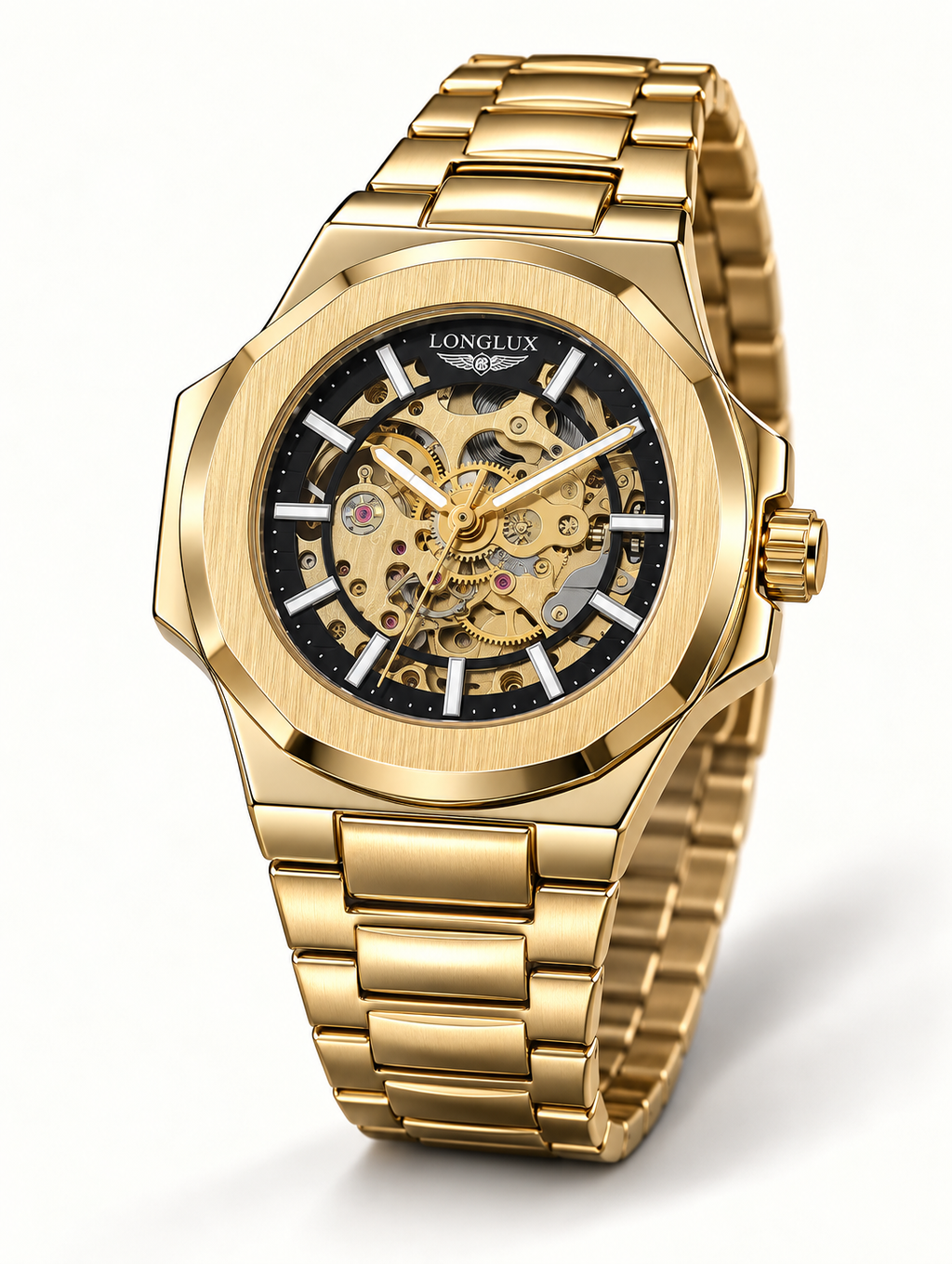 LONGLUX Men’s Luxury Automatic Mechanical Watch – Skeleton Dial, Stainless Steel, Water-Resistant, Elegant Business Style